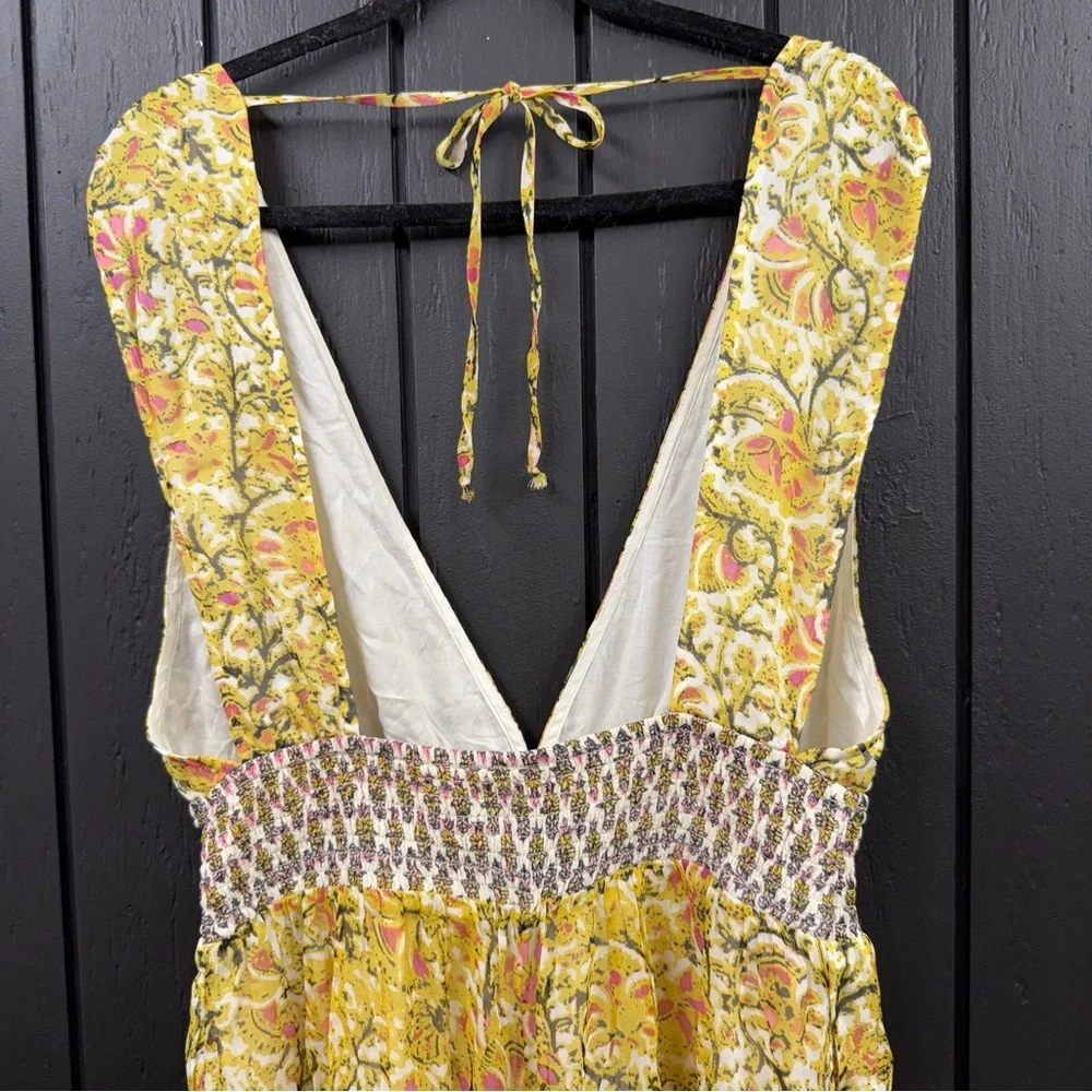 Free People Maria’s Floral Yellow Jumpsuit Medium